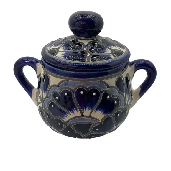 New Hand-Painted Artisan Handmade Talavera Ceramic Sugar Bowl Jar Canister Lided - Picture 4 of 9